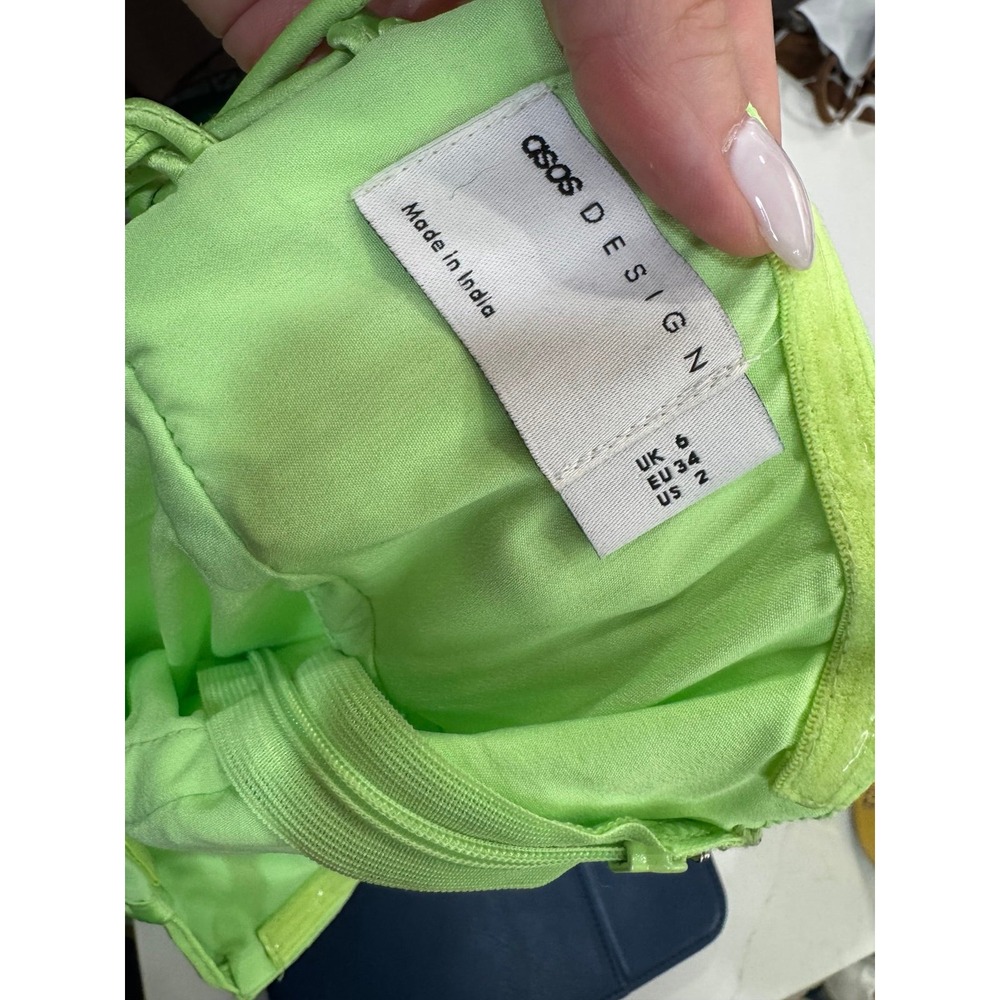 ASOS DESIGN corset bust detail bias mini dress in‎ bright green size 2 - Picture 3 of 4